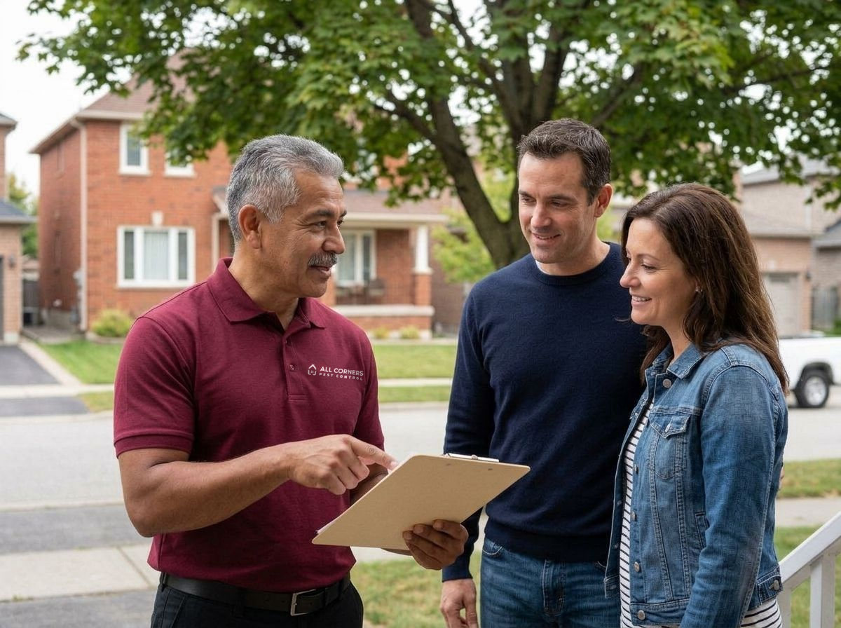 An All Corners technician walking homeowners through a treatment plan